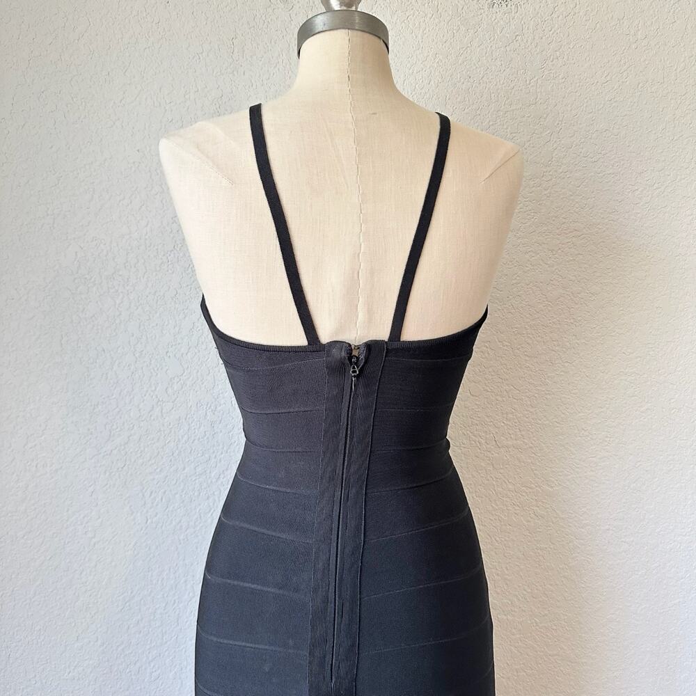 HERVE LEGER PARIS Icon Bodycon Dress Black Bandage Strappy Sweetheart - Picture 4 of 12